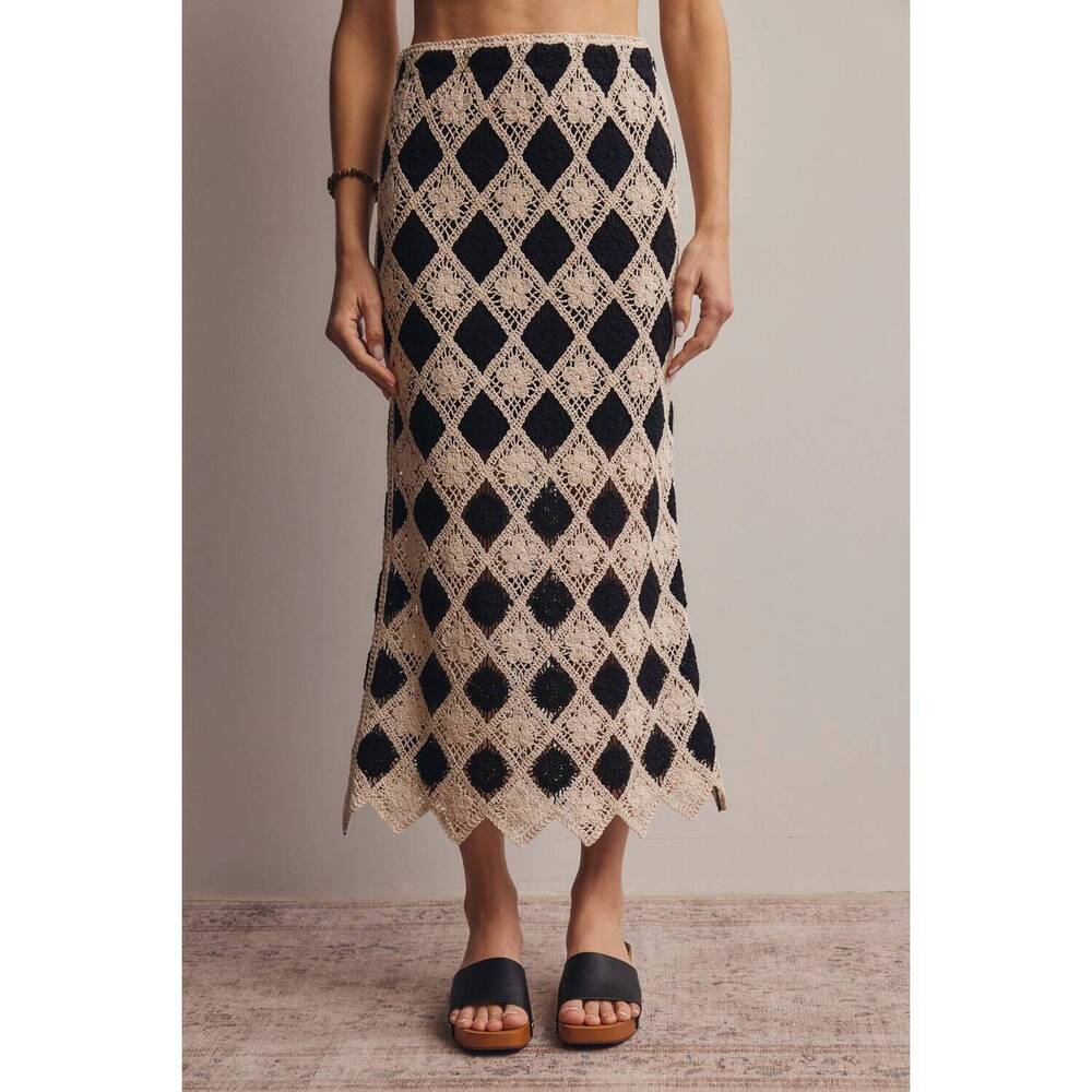 NEW FORTE crochet diamond midi skirt in black